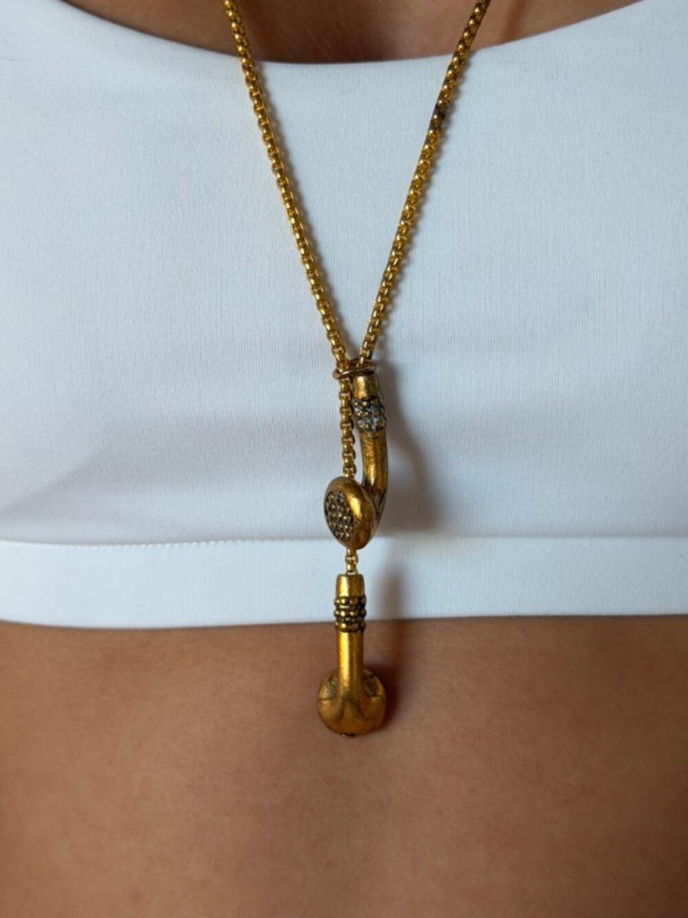 Gold Earbud Pendant Y-Drop Chain Necklace Streetwear Y2K OS